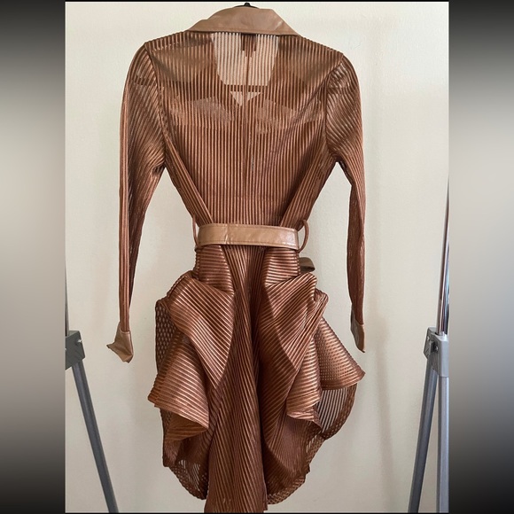 Tan Mesh Trench Coat with belt - Picture 2 of 5